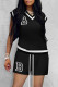 Black Fashion Casual Letter Embroidered Patchwork V Neck Short Sleeve Two Pieces