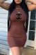Brown Fashion Casual Print Letter O Neck One Step Skirt Dresses