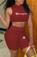 Burgundy Fashion Sportswear Print Letter O Neck Sleeveless Two Pieces