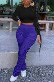 Pink Fashion Casual Solid Fold Regular High Waist Trousers