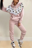 Grey Fashion Casual Print Patchwork Hooded Collar Long Sleeve Two Pieces