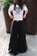 Black Fashion Casual Print Basic O Neck Short Sleeve Two Pieces (Without Belt)