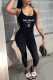 Black Fashion Sexy Letter Print Backless Spaghetti Strap Skinny Jumpsuits