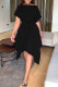 Black Fashion Casual Solid Patchwork Asymmetrical O Neck Short Sleeve Dress