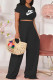Black Fashion Casual Print Letter O Neck Short Sleeve Two Pieces