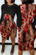 Red Fashion Casual Print Patchwork Slit Zipper O Neck Long Sleeve Dresses