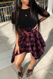 Black Fashion Casual Print Patchwork O Neck Short Sleeve Two Pieces
