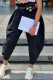 Black Fashion Casual Solid Patchwork Harlan High Waist Trousers