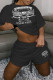 Black Fashion Casual Print Basic O Neck Short Sleeve Two Pieces