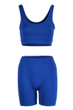 Blue Vacation Solid Patchwork Square Collar Sleeveless Two Pieces