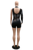 Red Fashion Sexy Patchwork Hot Drilling Backless Half A Turtleneck Skinny Romper