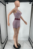 Red Sexy Casual Plaid Print Backless Halter Sleeveless Two Pieces