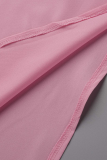 Pink Casual Solid Hollowed Out One Shoulder Straight Dresses