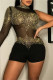 Gold Fashion Sexy Patchwork Hot Drilling Backless Half A Turtleneck Skinny Romper