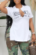 White Fashion Print Slit V Neck T-Shirts