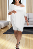 Pink Fashion Casual Solid Asymmetrical Oblique Collar Half Sleeve Two Pieces