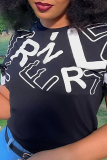 Black Fashion Print Patchwork O Neck T-Shirts