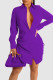 Purple Casual Solid Bandage Patchwork Buckle Turndown Collar Shirt Dress Dresses