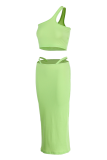 Purple Sexy Solid Patchwork One Shoulder Sleeveless Two Pieces