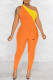 Orange Fashion Street Print Patchwork One Shoulder Jumpsuits