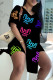 Black Fashion Casual Letter Print Slit V Neck Short Sleeve Two Pieces