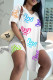 White Fashion Casual Letter Print Slit V Neck Short Sleeve Two Pieces