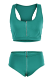 Tangerine Red Sexy Solid Patchwork Zipper Collar Sleeveless Two Pieces