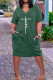 Green Casual Street Print Patchwork V Neck Straight Dresses