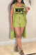 Army Green Fashion Casual Letter Print Basic O Neck Sleeveless Two Pieces