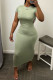 Green Fashion Sexy Solid Bandage Backless O Neck Short Sleeve Dress