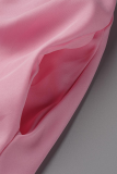 Pink Casual Solid Hollowed Out One Shoulder Straight Dresses