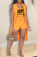 Orange Yellow Fashion Casual Letter Print Basic O Neck Sleeveless Two Pieces