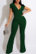 Green Casual Solid Patchwork V Neck Straight Jumpsuits