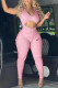 Pink Fashion Casual Print Hollowed Out V Neck Jumpsuits