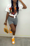 White Fashion Print Patchwork V Neck T-Shirts