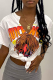 White Fashion Print Patchwork V Neck T-Shirts