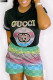 Black Fashion Casual Print Letter O Neck Short Sleeve Two Pieces
