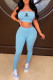 Light Blue Fashion Sexy Print Patchwork Spaghetti Strap Sleeveless Two Pieces