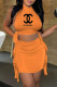 Orange Fashion Casual Print Letter O Neck Sleeveless Two Pieces