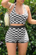 Black Sexy Casual Plaid Print Backless Halter Sleeveless Two Pieces