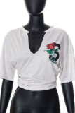 Apricot Fashion Print Patchwork V Neck T-Shirts