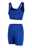 Blue Vacation Solid Patchwork Square Collar Sleeveless Two Pieces