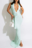Purple Fashion Sexy Solid Patchwork Slit Turndown Collar Sleeveless Dress