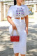 White Fashion Casual Letter Print Fold O Neck Short Sleeve Two Pieces