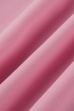 Pink Casual Solid Hollowed Out One Shoulder Straight Dresses
