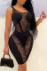 Black Sexy Print Mesh O Neck Skinny Rompers