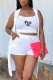 White Fashion Casual Letter Print Basic O Neck Sleeveless Three-piece Set