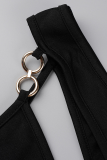 Black Sexy Solid Hollowed Out One Shoulder Straight Jumpsuits