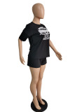 Grey Fashion Casual Print Basic O Neck Short Sleeve Two Pieces