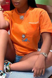 Orange Fashion Casual Print Patchwork Basic O Neck T-Shirts